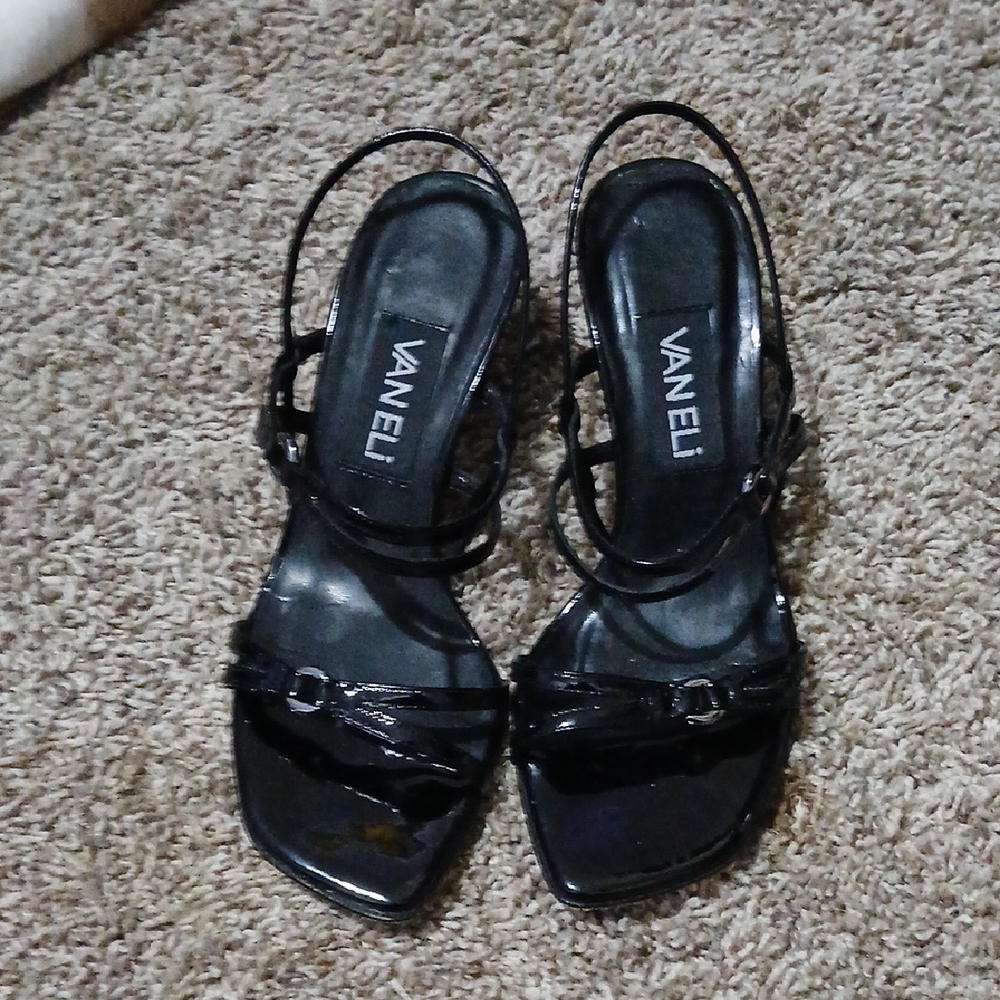 Vaneli Glossy Black Strappy Sandals